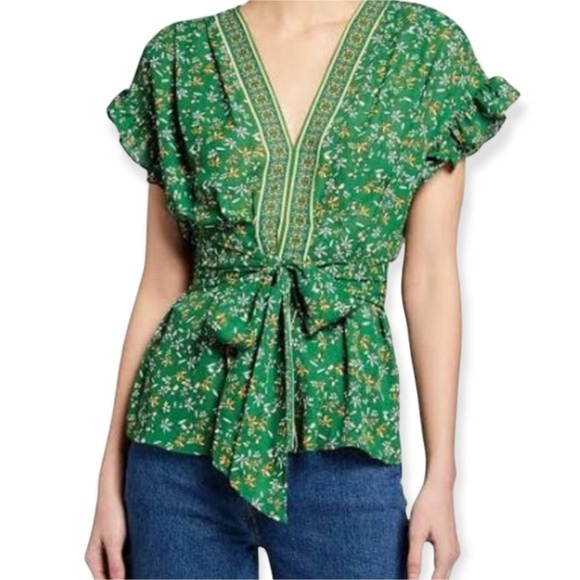 MAX STUDIO NWT Ruffle Cap Sleeve Tie Waist Blouse Top - Picture 3 of 5